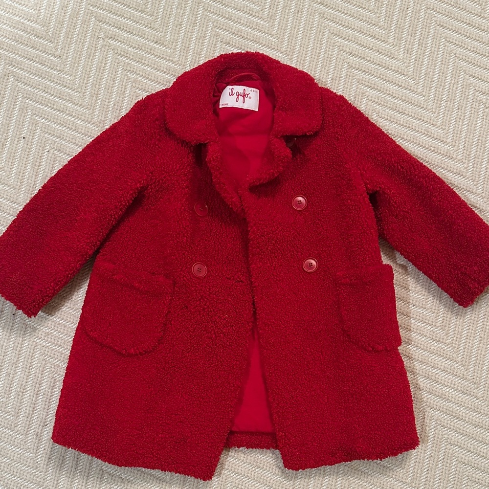 Il Gufo Red teddy Pea Coat for Kids